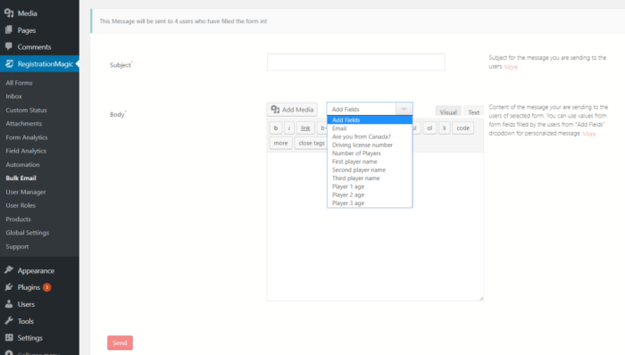 Registered bulk send registrationmagic How to send email to all registered users in wordpress