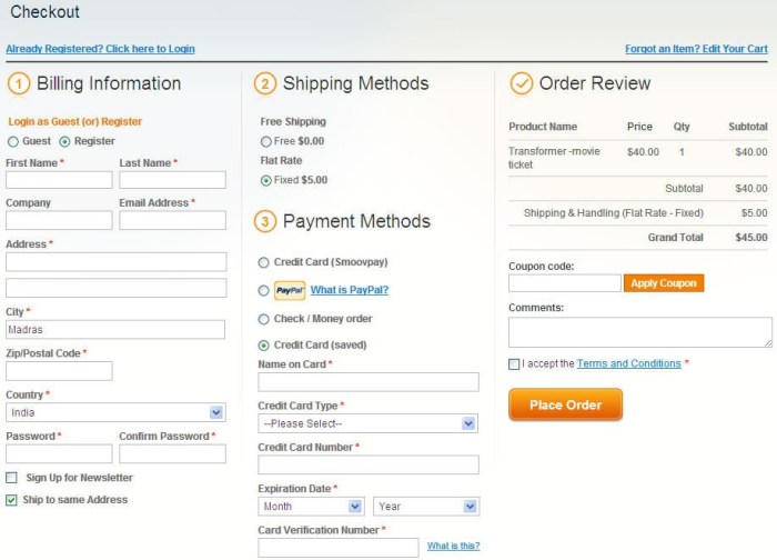 Checkout one step magento stars First step of checkout