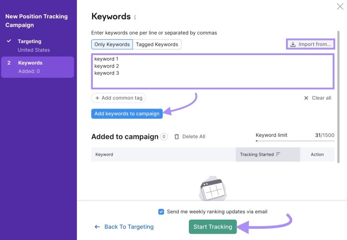 How to track keywords