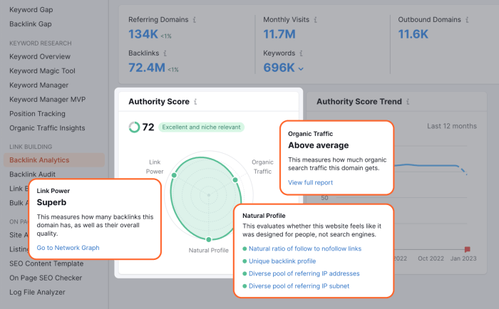 Semrush authority score explained