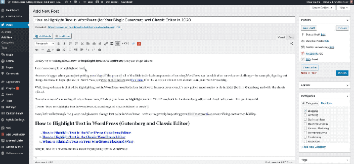 How to highlight text in wordpress