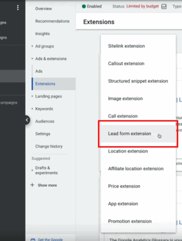 Google lead form extensions