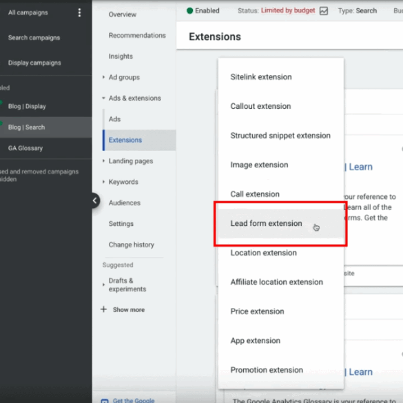 Google lead form extensions
