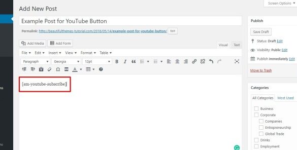 How to add youtube subscribe button in wordpress