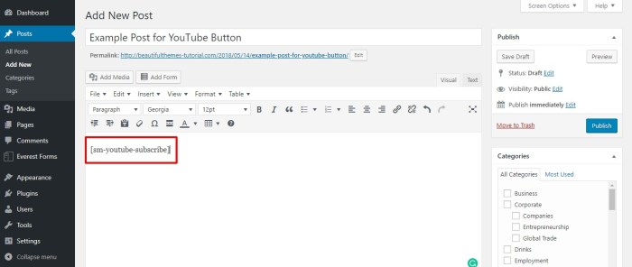 How to add youtube subscribe button in wordpress