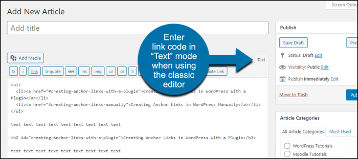How to create an anchor link in wordpress