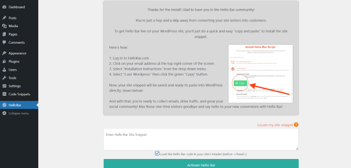 How to create an alert bar in wordpress