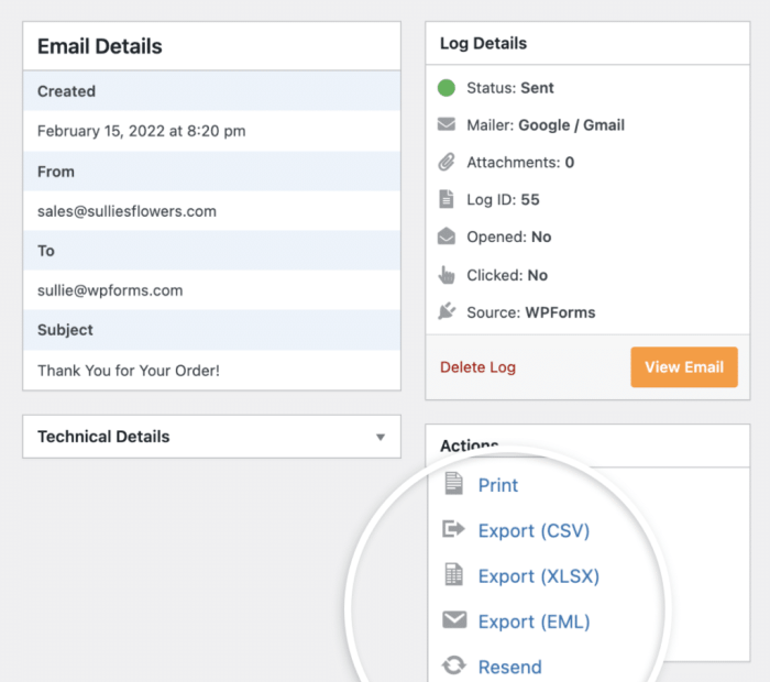 How to setup wordpress email logs