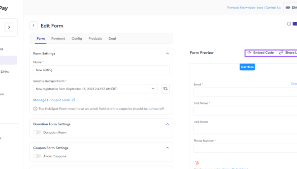 Using hubspot payment forms for transactions