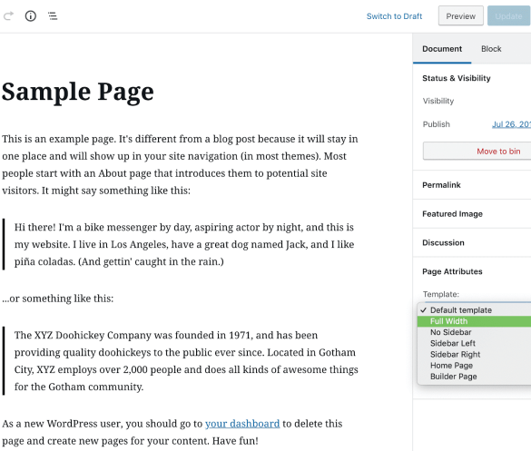 How to remove the sidebar in wordpress