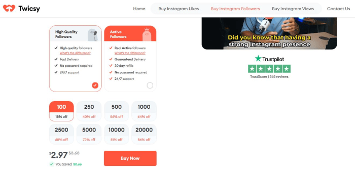 Instagram followers buy product