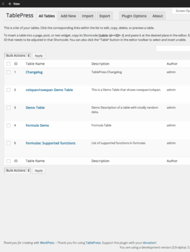 How to create tables in wordpress