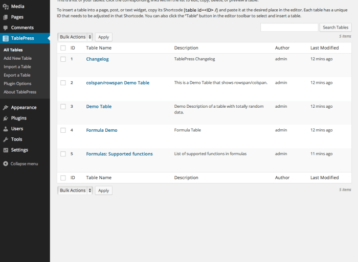How to create tables in wordpress