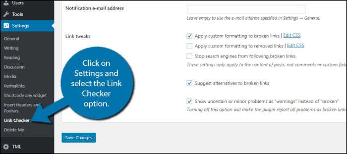 Use broken link checker plugin