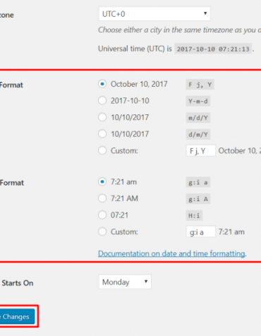 Wordpress quickly change the date and time format