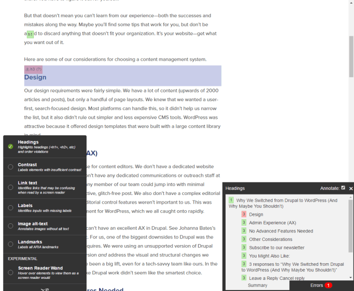 How to check logical heading structure