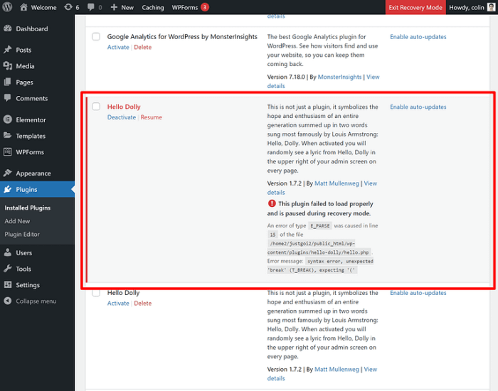 How to use wordpress recovery mode