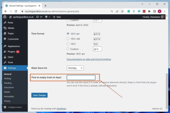 How to limit or disable automatic empty trash in wordpress