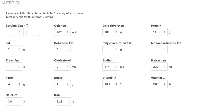 How to display nutrition facts labels in wordpress