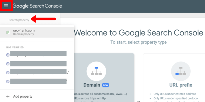 Search console domain properties