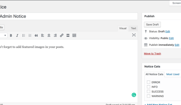 How to add a notification center in wordpress admin